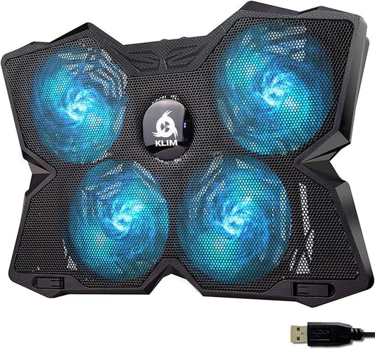 KLIM Wind Laptop Cooling Pad - More Than 500 000 Units Sold - New Version - The Most Powerful Rapid Action Cooling Fan - Laptop Stand with 4 Cooling Fans at 1200 RPM - USB Fan - PS5 PS4 - Cyan