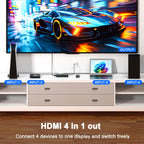 HDMI Switch 4 in 1 Out 4K@60Hz, 4 Ports HDMI Switcher Selector with Remote, Support HDCP 2.2 HD R10+ Dolby Vision/Atmos 18Gbps CEC for Apple TV Game PC PS4 5 Pro Xbox Roku