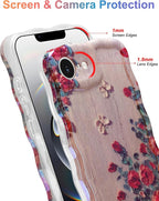 Jusy Compatible with iPhone 16e, Colorful Retro Oil Painting Printed Flower Laser Glossy Pattern Cute Curly Wave Phone Case Soft TPU Cover for Girly Women - Beige