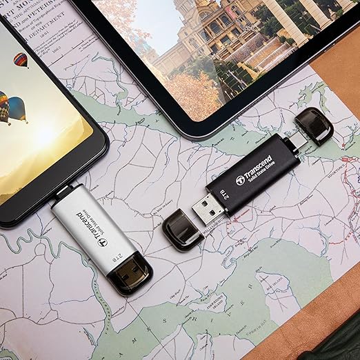 Transcend 2TB External SSD, Up to 1,050MB/s, USB 3.2 Gen 2 Portable SSD, 2-in-1 Type C &Type A, USB Hard Drive for Steam Deck, ROG Ally, MSI Claw, Windows&Mac, iPhone&iPad, Android, PS5&Xbox, Smart TV