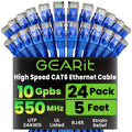 GearIT Cat 6 Ethernet Cable Pack - 24-Pack 5 ft Cat6 Ethernet Patch Cables | RJ45 Network Patch Cable, 10 Gbps Snagless Gold-Plated Connectors - Ethernet Cable Cat 6 for PC, TV, Router - Blue
