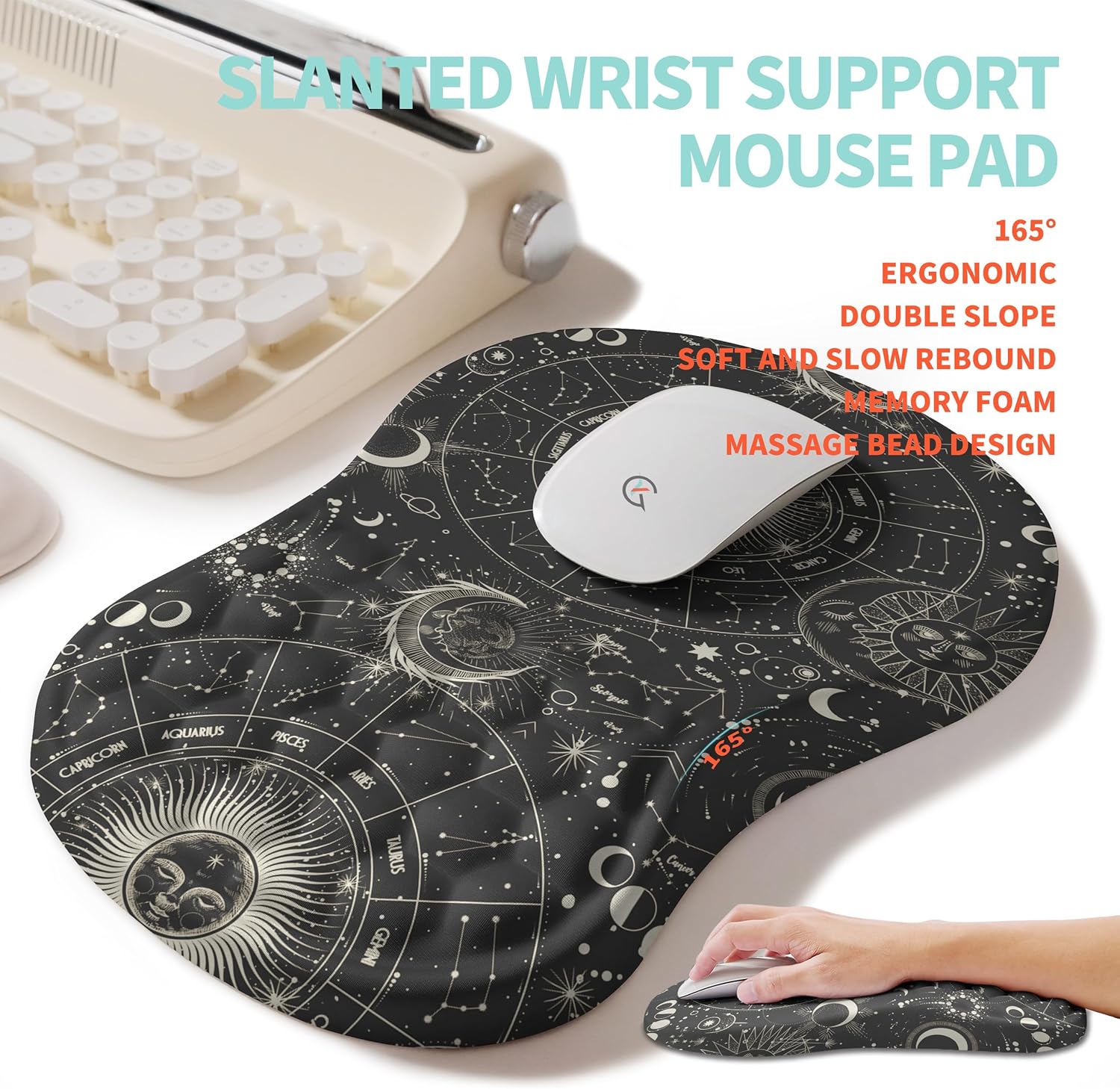 2-in-1 Ergonomic Set, Wave Rise Keyboard Wrist Rest and Massage Bulge Slope Mouse Pad Wrist Support, Cushion Memory Foam Integrated to Relieve Wrist Pain, Constellation