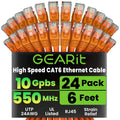GearIT Cat 6 Ethernet Cable (24-Pack 6 Feet) Cat6 Network Patch, 10Gbps, RJ45, Snagless Cord, Gold-Plated Connectors, Internet for PC, TV, Tablet, Router, Printer, Servers, IT Data Center - Orange