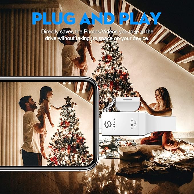 JSL JDTDC 128GB Apple MFi Certified iPhone-Photo-Stick, 3 in 1 USB C Photo-Stick-for-iPhone-USB-Flash-Drive Memory-Stick JD Thumb Drive iPhone Backup Stick for iPhone 16 15 14 13 12 iPad Android PC