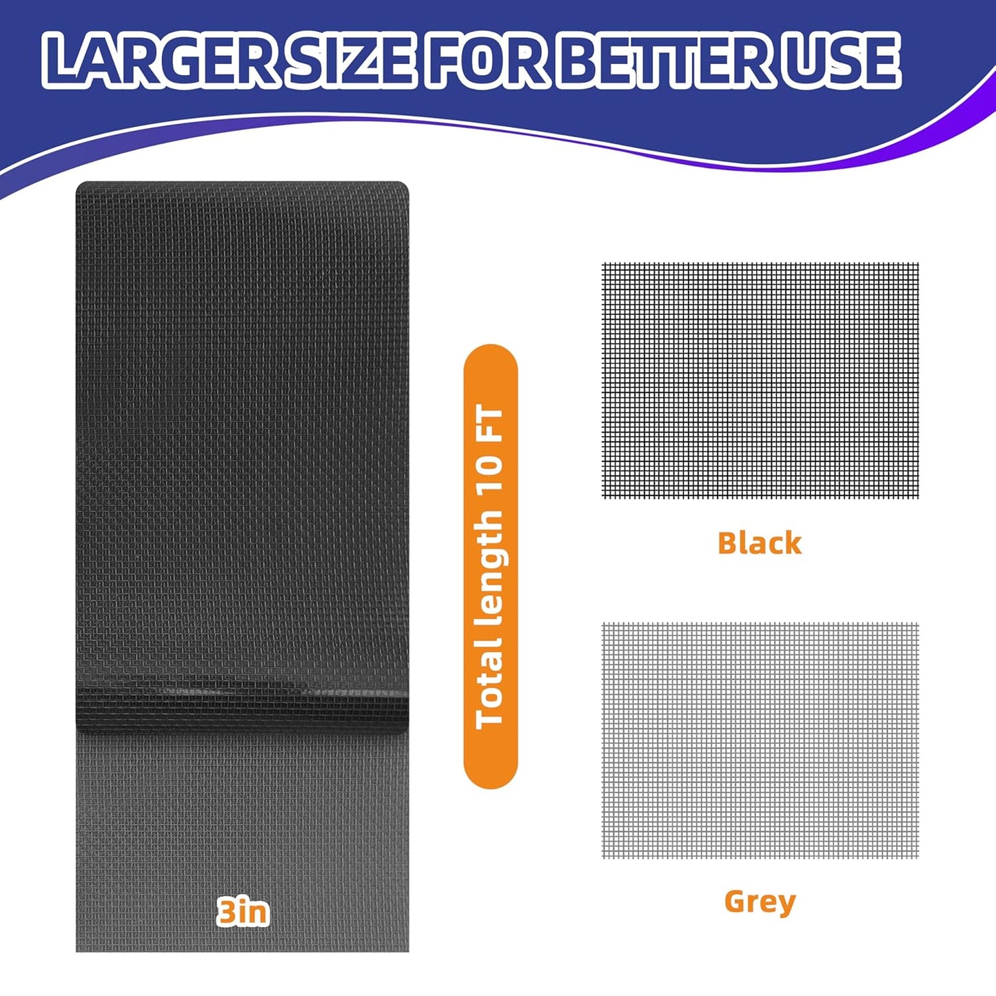 KING MOUNTAIN Black Window Screen Repair Tape,3inX10FT Heavy Duty Screen Repair Kit for Window Screen and Screen Door,Strong Adhesive & Waterproof Window Screen Patch