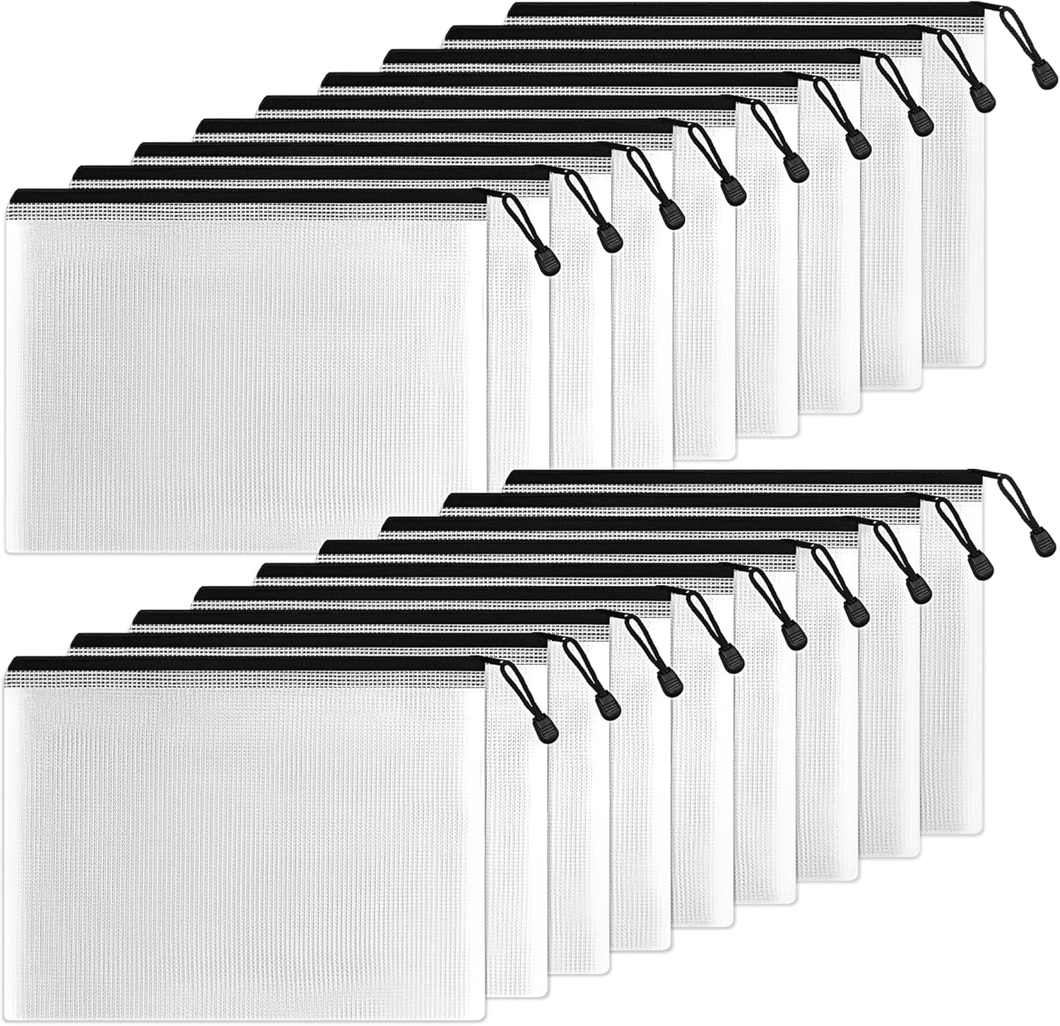 SUNEE Plastic Mesh Zipper Pouch 7x11 in (Black, 18 Packs),Extra Large Water-Resistant Zip Bag for School Office Supplies, Puzzles & Games Organizing Storage