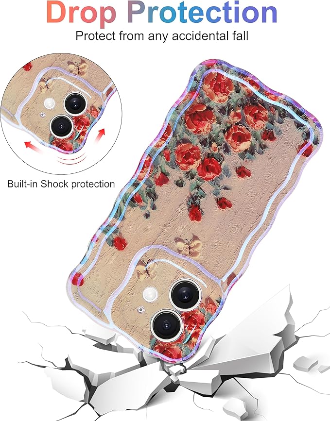 Jusy Compatible with iPhone 11, Colorful Retro Oil Painting Printed Flower Laser Glossy Pattern Cute Curly Wave Phone Case Soft TPU Cover for Girly Women - Beige