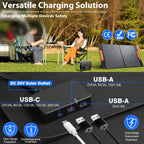 100W Portable Solar Panels for Power Station, 100 Watt ETFE Monocrystalline Foldable 20V DC Output Solar Panel Charger, 24% High Efficiency, QC3.0 USB-A & Type-C Output for Outdoor Camping RV Blackout