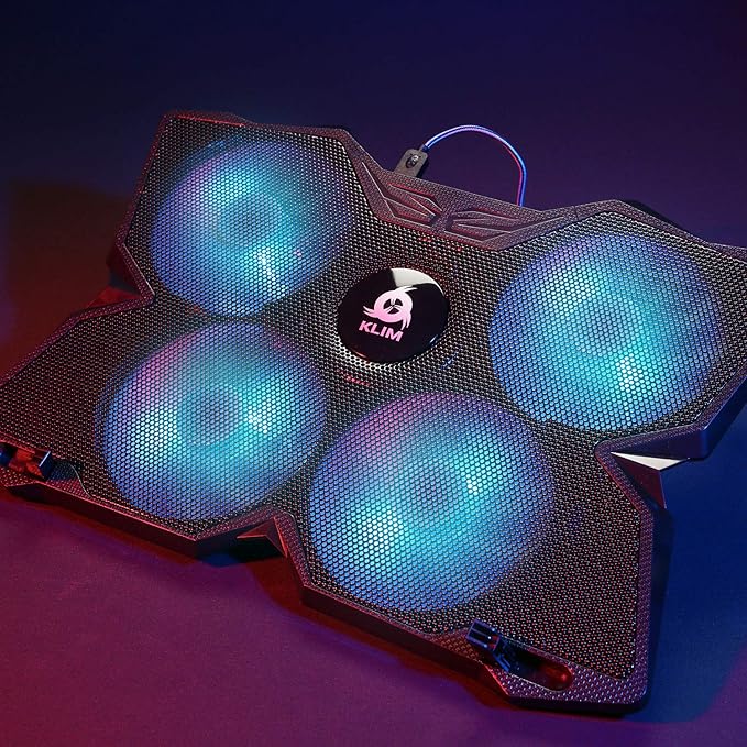 KLIM Wind Laptop Cooling Pad - More Than 500 000 Units Sold - New Version - The Most Powerful Rapid Action Cooling Fan - Laptop Stand with 4 Cooling Fans at 1200 RPM - USB Fan - PS5 PS4 - Cyan