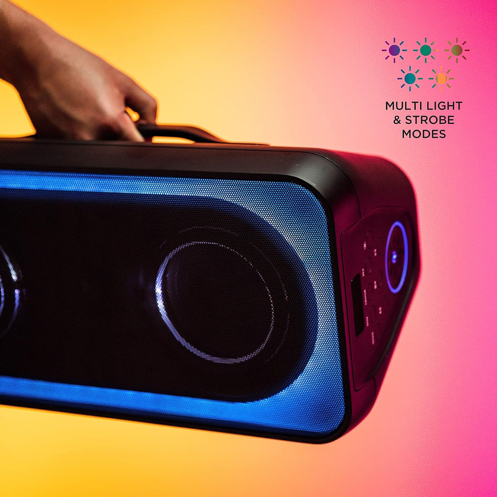 Altec Lansing Shockwave 200 Wireless Party Speaker 180W Bluetooth Speaker with a Long Lasting 12 Hour Battery, Multi LED Party Modes, Multiple bass Boost Modes, Party Sync, AM/FM Radio