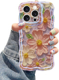 Jusy Compatible with iPhone 12 Pro Max, Colorful Retro Oil Painting Printed Flower Laser Glossy Pattern Cute Curly Wave Phone Case Soft TPU Cover for Girly Women - Light Purple