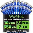 GearIT Cat 6 Ethernet Cable Pack - 24-Pack 7 ft Cat6 Ethernet Patch Cables | RJ45 Network Patch Cable, 10 Gbps Snagless Gold-Plated Connectors - Ethernet Cable Cat 6 for PC, TV, Router - Blue
