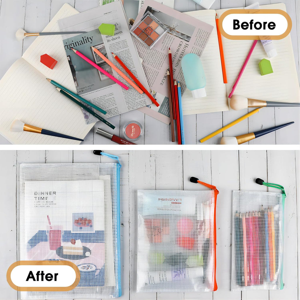 Umriox Mesh Zipper Pouch Bags, A4+A5+A6 (12 Colors, 36 Pack), Mesh Bags with Zipper, Storage Bags, Zipper Bags for Office Supplies Travel Storage