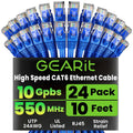 GEARit Cat 6 Ethernet Cable Pack - 24-Pack 10 ft Cat6 Ethernet Patch Cables | RJ45 Network Patch Cable, 10 Gbps Snagless Gold-Plated Connectors - Ethernet Cable Cat 6 for PC, TV, Router - Blue
