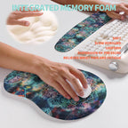 2-in-1 Ergonomic Set, Wave Rise Keyboard Wrist Rest and Massage Bulge Slope Mouse Pad Wrist Support, Cushion Memory Foam Integrated to Relieve Wrist Pain, Galaxy Mandala