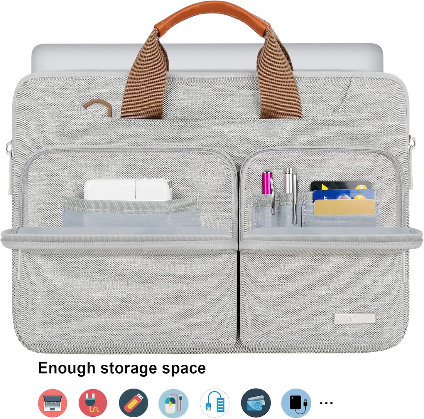 Lacdo 360° Protective Laptop Shoulder Bag for 15 inch New MacBook Air M4 A3241 2025, M3 A3114, M2 A2941 2024-2023, 15 inch MacBook Pro A1990 A1707, Dell XPS 15 Plus 2022-2020 Computer Case Bag, Gray