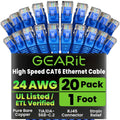 GearIT Cat 6 Ethernet Cable Pack - 20-Pack 1 ft Cat6 Ethernet Patch Cables | RJ45 Network Patch Cable, 10 Gbps Snagless Gold-Plated Connectors - Ethernet Cable Cat 6 for PC, TV, Router - Blue