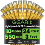 GearIT Cat 6 Ethernet Cable (24-Pack 3 Feet) Cat6 Network Patch, 10Gbps, RJ45, Snagless Cord, Gold-Plated Connectors, Internet for PC, TV, Tablet, Router, Printer, Servers, IT Data Center - Yellow
