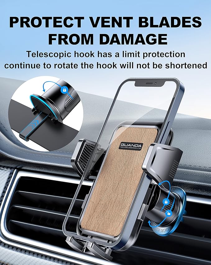 Car Phone Holder Mount for Air Vent, [Never Shake Hook Clip] 360° Adjustable Vent Clip, Compatible with Big Phones,Thick Cases, Phone Holders for Your Car–Fits iPhone, Samsung and Android