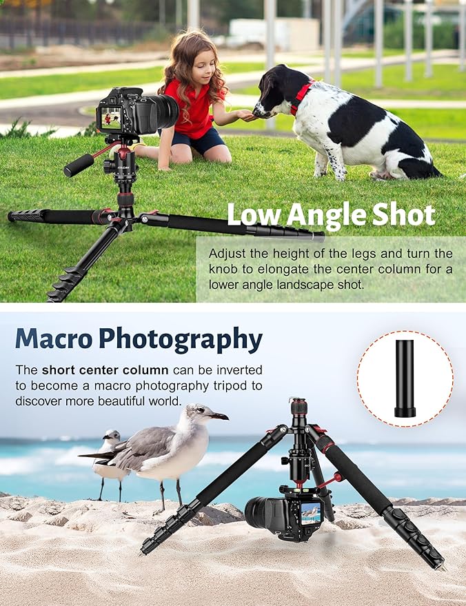Tripod for Camera, 83" Camera Tripods & Monopods with Metal Handle, Professional Aluminum Tripods, Heavy Duty Tripod for DSLR Camera Lasers Spotting Scope Binoculars Telescope, Payload 35Lb