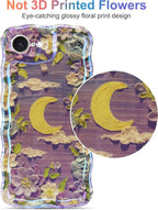 Jusy Compatible with iPhone 16e, Colorful Retro Oil Painting Printed Flower Laser Glossy Pattern Cute Curly Wave Phone Case Soft TPU Cover for Girly Women - Purple Moon