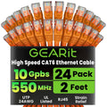 GEARit Cat 6 Ethernet Cable (24-Pack 2 Feet) Cat6 Network Patch, 10Gbps, RJ45, Snagless Cord, Gold-Plated Connectors, Internet for PC, TV, Tablet, Router, Printer, Servers, IT Data Center - Orange
