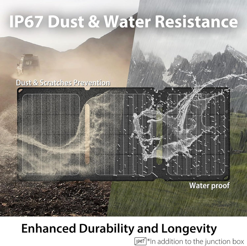 20W Portable Foldable ETFE Solar Panel Charger 5V USB-A*2 Lightweight IP67 Waterproof for Phone Power Bank Tablet Hiking Camping Backpacking