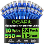 GearIT Cat 6 Ethernet Cable Pack - 24-Pack 1.5 ft Cat6 Ethernet Patch Cables | RJ45 Network Patch Cable, 10 Gbps Snagless Gold-Plated Connectors - Ethernet Cable Cat 6 for PC, TV, Router - Blue