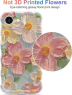 Jusy Compatible with iPhone 16e, Colorful Retro Oil Painting Printed Flower Laser Blue Glossy Pattern Cute Curly Wave Phone Case Soft TPU Cover for Girly Women -Green