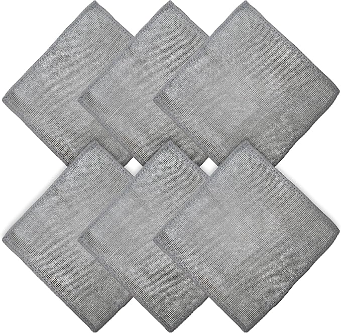 WHOOSH! Microfiber Cleaning Cloth, 6 Pack, Glasses and Screen Cleaning Cloth, Suitable for Car Screen, Computer, Laptop, iPad, MacBook, Smart Phone, Monitor, Eyeglasses, Watches (6 x 6 Inch), Grey