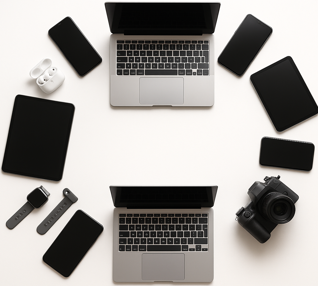 circle photo of electronic devices, make a real photo